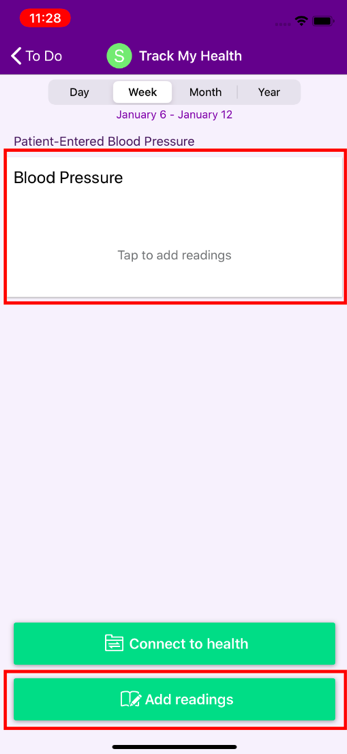 Track My Health screen