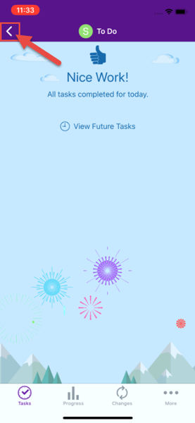 Return to home screen of NYU Langone Health app