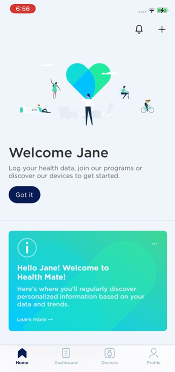 Home screen of device app