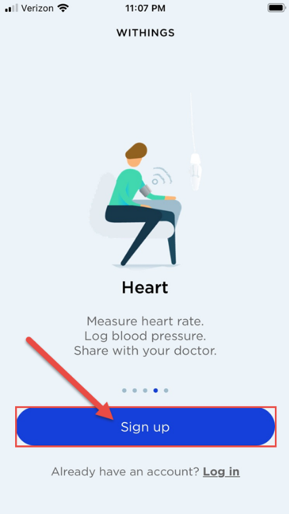Signup page in device app