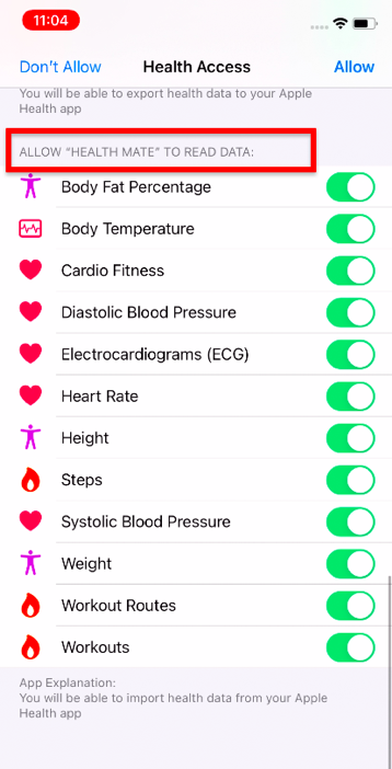 Read Data section in Apple Health