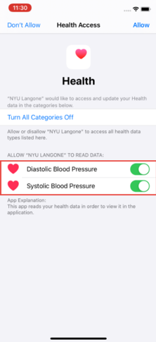 Enabled categories in Apple Health