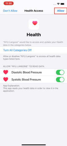 Allow sharing with the NYU Langone Health app