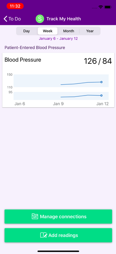 Track My Health screen